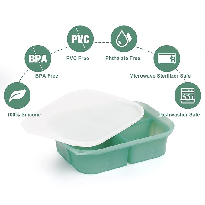 haakaa Silicone Baby Food Tray - Breastmilk Homemade Baby Food Mold - Baby Fresh Food Freezer Tray - Ice Cube Tray - - 4m+ Baby Toddler Kid - Pea Green