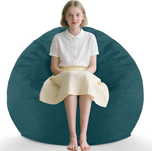 2FT Bean Bag Chair, Comfy Bean Bag Chairs with Memory Foam Filled, Fluffy Beanbag Sofa with Dutch Velvet Cover, Teardrop BeanBag Chairs for Living Room, Playroom - Sea Blue
