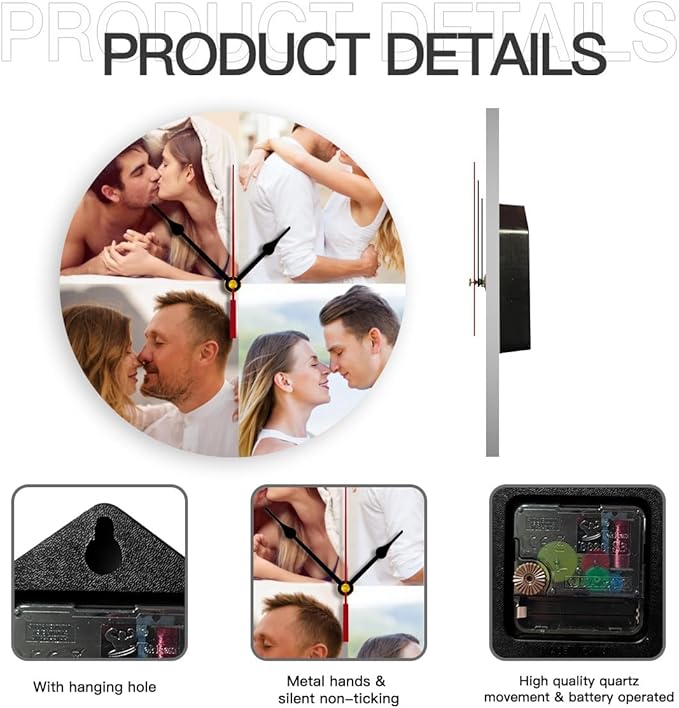 Generic Custom Wall Clock Personalized Clocks with Photo Text Logo Customized Round Clock for Birthday Wedding Present Family Friends Gifts, 10inch-25cm
