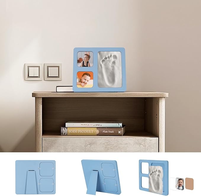 Baby Handprint and Footprint Kit, Blue Babies Keepsake 4x6 Clay Frame, for Record Newborn Footprints, Handprints or Pet Paw Prints