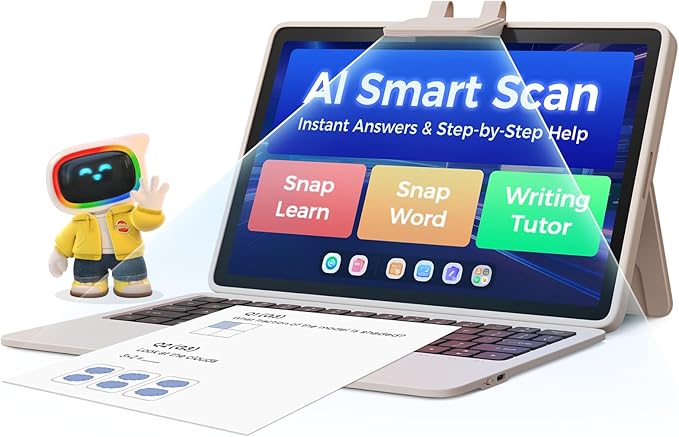 AI Kids Tablet with Scanner - 50000+ Content AI Tutor Learning Tablet with ELA, Math, ABC, Word, Read, Phonics, STEM for Homeschooler Educational Study for PreK - G6 (TalPad T100 with Keyboard)
