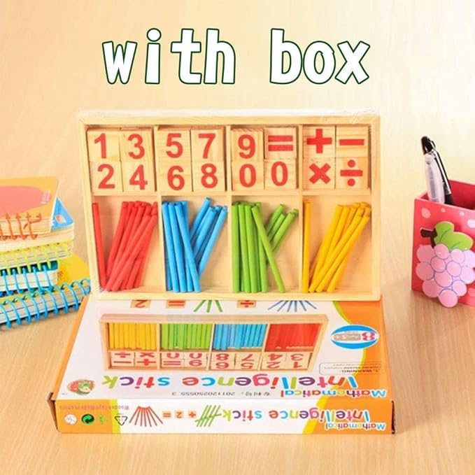 Umbresen Montessori Toys Math Educational Toy - Wooden Intelligence Sticks Number Cards and Counting Rods with Box