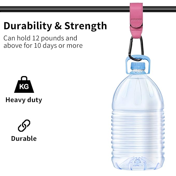 2 Pcs Stroller Hooks for Hanging, Portable Leather Style Stroller Clip Straps, Baby Stroller Hooks for Diaper Bags Grocery Shopping Bags, Mommy Hook for Stroller(Pink)