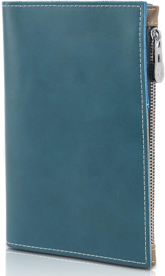 Genuine Leather Travel Passport Wallet, Slim RFID Blocking Holder for Secure Travel and Document Organization (Blue)