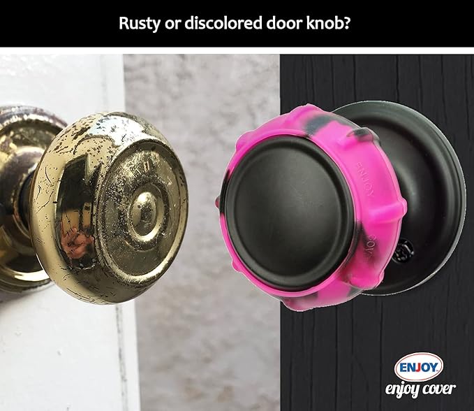 Enjoy Cover - 2 Pack Silicone Door knob Grips Maximum Grip Nonslip Arthritis & Senior Living Aids Grippy Easy Open Fits All Door Knob Universal Size Decorative (Camo Pink)