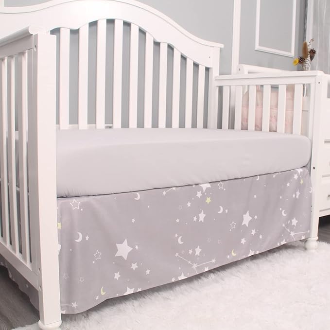 Belsden 3 Piece Crib Bedding Set for Baby Boys Girls, Classic Nursery Bedding Essential Including Comforter, Crib Sheet and Crib Skirt, Ultra Soft Cozy, Star Light Grey