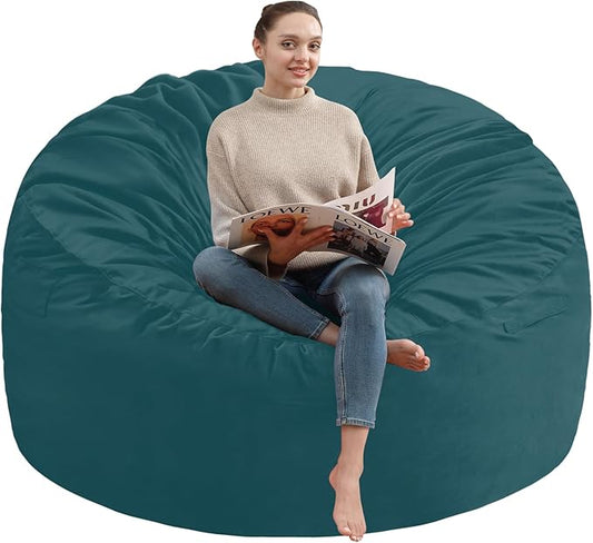 3FT Bean Bag Chair, Comfy Bean Bag Chairs with Memory Foam Filled, Fluffy Beanbag Sofa with Dutch Velvet Cover, Round BeanBag Chairs for Living Room, Playroom - Sea Blue
