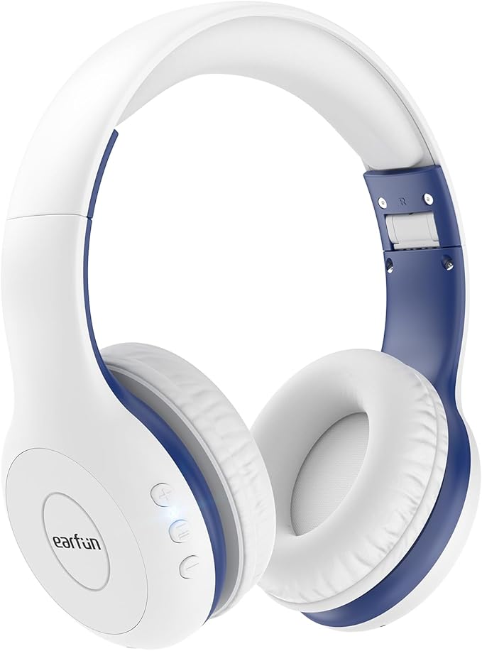 EarFun K2 Kids Bluetooth Headphones, Kids Headphones with Volume Limited, 40H Playtime, Built-in Mic, Stereo Sound, Foldable Over-Ear Headphone for School/Travel/iPad/Tablet, White