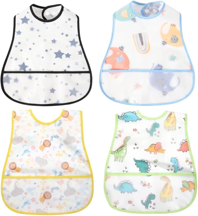 Baby bibs Waterproof Toddler bib - Feeding bib with Pocket for Infant Boy Girl Washable 6-36M