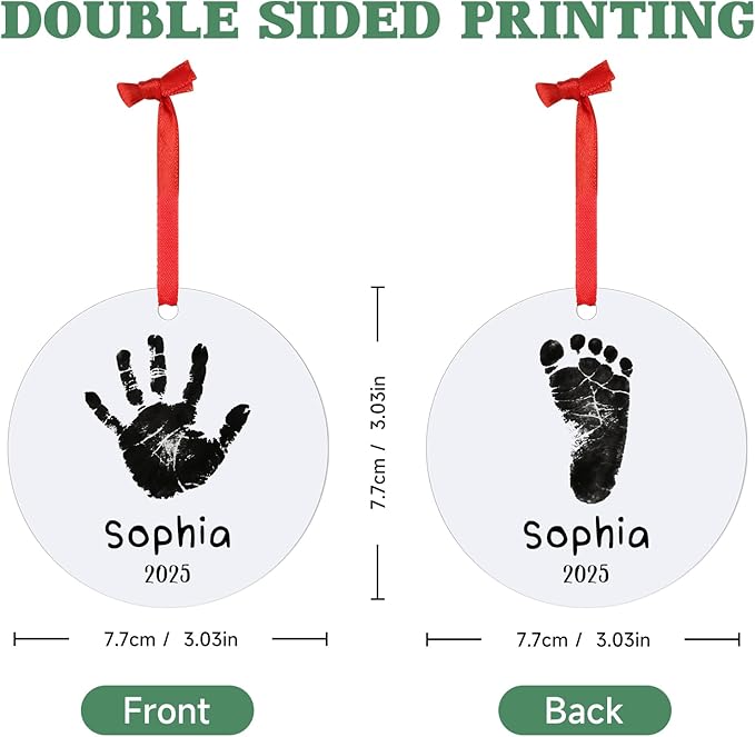 Baby Hand and Footprint Ornament - Baby's Frist Christmas Ornaments with Custom Photo, Name, Date - Personalized Baby Gifts, Newborn Keepsake, New Mom Gifts