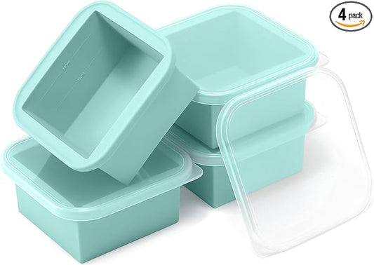 2-Cup Silicone Freezer Trays with Lids – Perfect for Meal Prep, Portion Control, and Easy Freezing-Meal Prep Container Molds for Soup,Leftovers (Bondi Mint, 4 Pack)