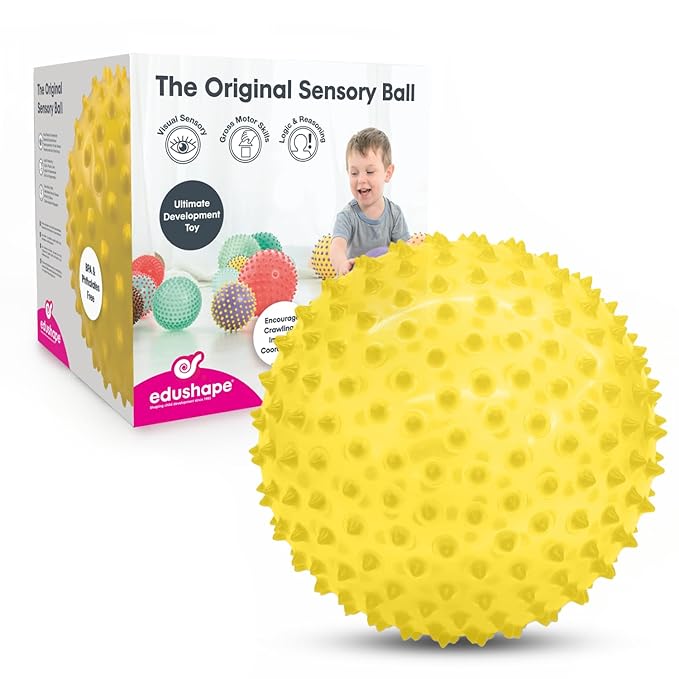 Edushape The Original Sensory Ball for Baby - 7" Transparent Yellow Color Baby Ball That Helps Enhance Gross Motor Skills for Kids Aged 6 Months & Up - Vibrant, Colorful & Unique Toddler Ball