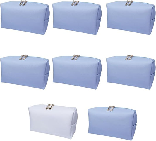 Bridesmaid Proposal Gifts Letter Cosmetic makeup bag bulk for Wedding Party Favors Bachelorette party decorations Toiletry Organizer Bag Makeup Case Gift (8, White&Dusty Blue)