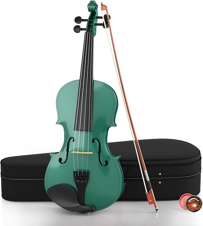 4/4 Beginner Violin Kit for Adults, Complete Full Size Violin Set with Portable Case, Bow, Rosin, Green