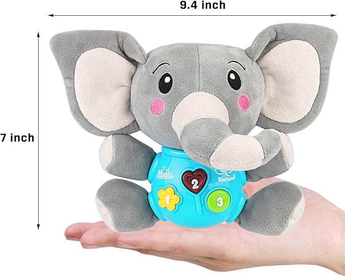 Aitbay Plush Elephant Music Baby Toys 0 to 6 Months, Cute Stuffed Animal Light Up Baby Toys Newborn Baby Musical Toys for Infant Babies Boys & Girls Toddlers 6 to 12 Months