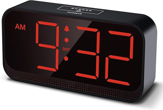Battery Operated Digital Clock: Cordless Small Alarm Clock for Bedroom Travel - Large Numbers 4 Dimmers for All Ages Red Digits