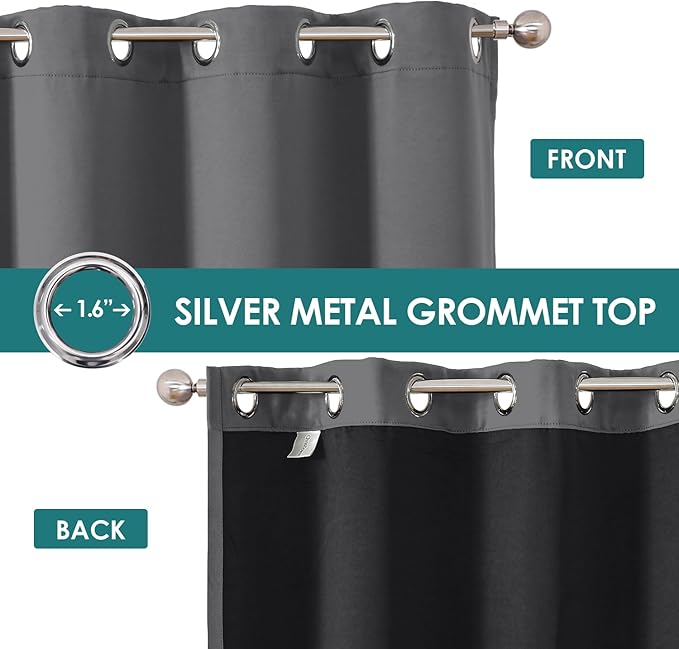 ChrisDowa 100% Blackout Curtains for Bedroom with Black Liner, 2 Thick Layers Total Blackout Thermal Insulated Grommet Window Curtains 2 Panels Set (Grey, 52 x 45 Inch)