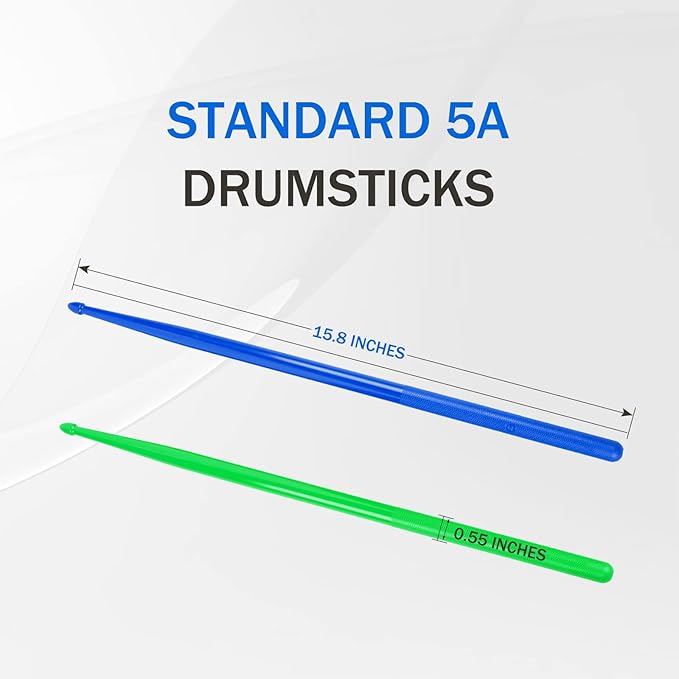5A Nylon Drumsticks for Kids Adults: Light Durable Drum Sticks Blue Green with Anti-Slip Handles for Electronic Drums Exercise Percussion Accessories (2 Pairs)