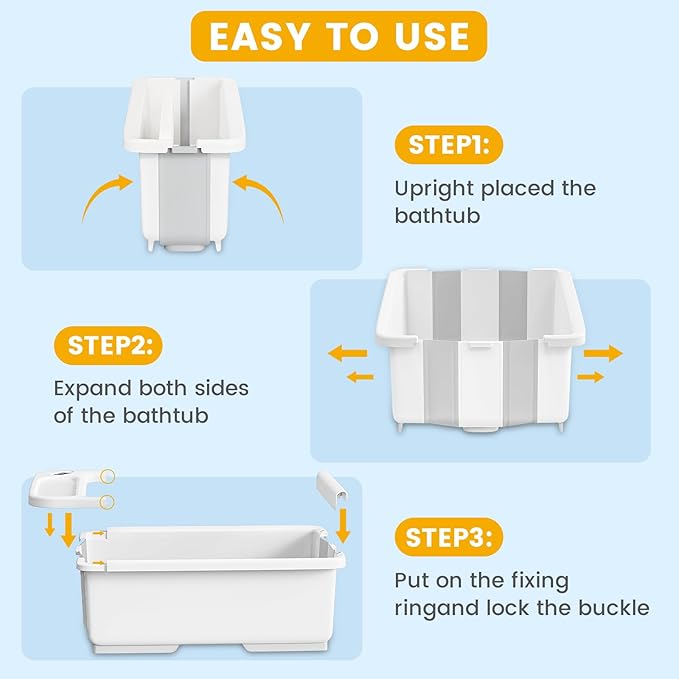 Collapsible Baby Bathtub with Smart Temperature Display & Bath Stand, Portable Travel Bathtub, Ideal for 0-36 Months Infants (Beige)