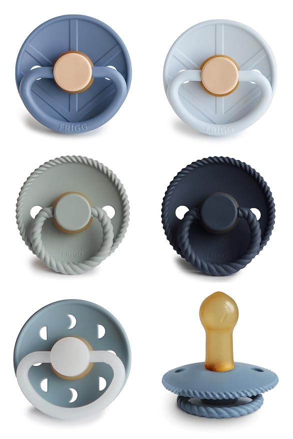 FRIGG Natural Rubber Baby Pacifier 6-Pack Endless Sea | Made in Denmark | BPA-Free (6-18 Months)