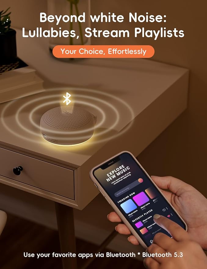 b&h Portable White Noise Machine with Night Light - Sound Machine for Baby, Bluetooth Speaker, 24 Soothing Sounds, 9 Colors Light, Timer, Rechargeable Sleep Machine for Home and Travel