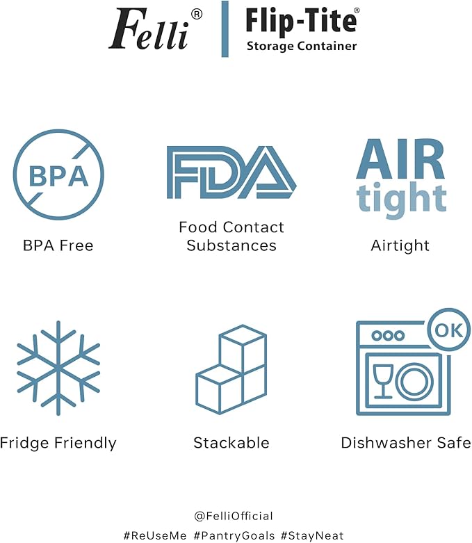 Felli Flip Tite Food Storage Container with Lid Airtight 4" Ring Seal Flip Top, Stackable Acrylic Canister Jar for Pantry Kitchen Counter, Snack Coffee Bean Granola Pet Treats Cracker Holder (1.3 qt)