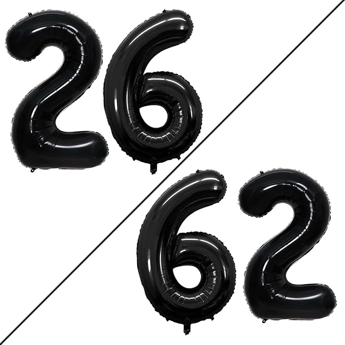 GOER Number 26 Balloons for 26th Birthday Party Decorations,42 Inch Jumbo Foil Helium 62 Balloons for 62nd Birthday Party Decoration (Black)