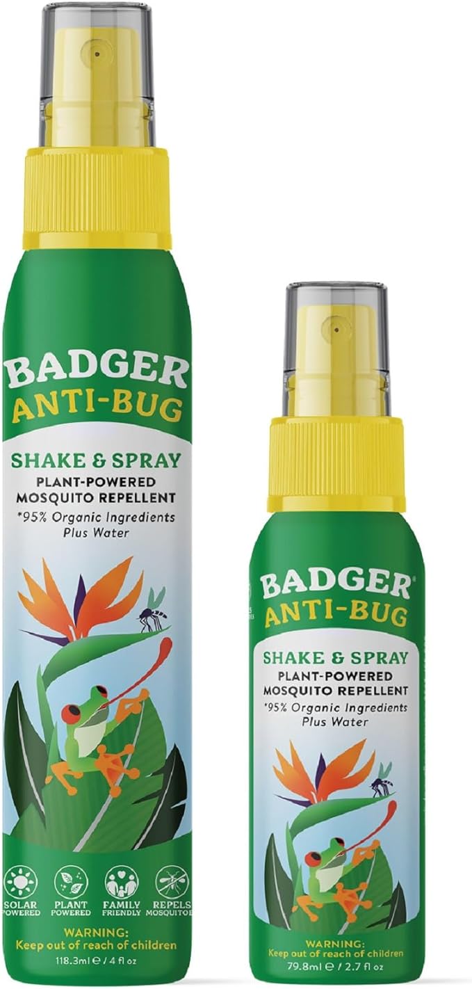 Badger Bug Spray, Family Friendly All Natural Mosquito Repellent w/Organic Essential Oils, Great Smelling Citronella Spray, Effective for 3 Hours, Combo 2-Pack 4 fl oz + 2.7 fl oz