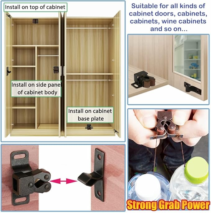 Alise Cabinet Door Latch,Cupboard Closet Doors Catch Closer Double Ball Roller Latches,Cold Rolled Steel Oil-Rubbed Bronze Copper CA1000-12P(Pack of 12)