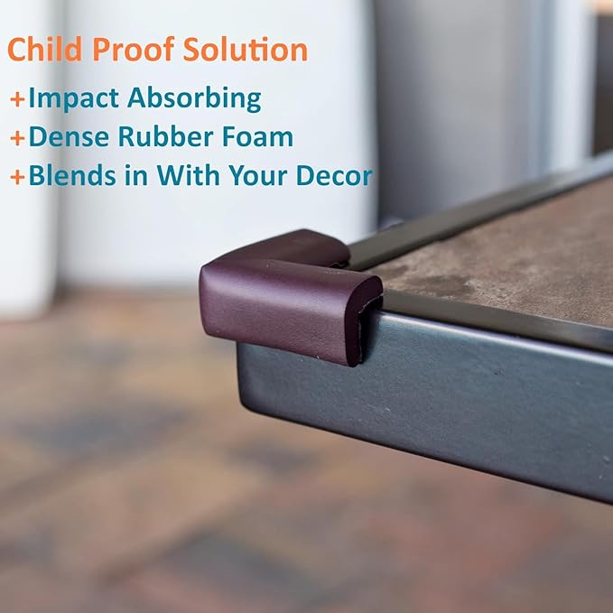 8-Pack Corner Protectors Baby Proof, Furniture Corner and Edge Safety Bumpers, Soft Rubber Foam Cushion Covers, 3M Taped Corner Guards, Baby Child Proofing Pads, Table Corner Protectors, Brown