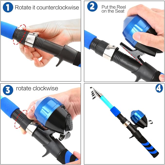 Collapsible Telescopic Fishing Rod and Reel Combo Push Button Small Fishing Pole Kit Beginner Youth Boys Fishing Starter Set Tackle