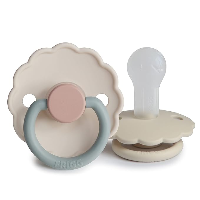 FRIGG Daisy SilkySoft Silicone Baby Pacifier | Made in Denmark | BPA-Free (Cotton Candy/Sandstone, 6-18 Months)