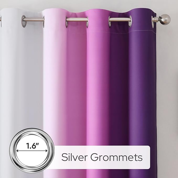 HOMEIDEAS Purple Ombre Blackout Curtains, 52 X 84 Inch Length Gradient Color Room Darkening Curtains with Grommet Thermal Insulated Window Drapes for Living Room, Bedroom, 2 Panels