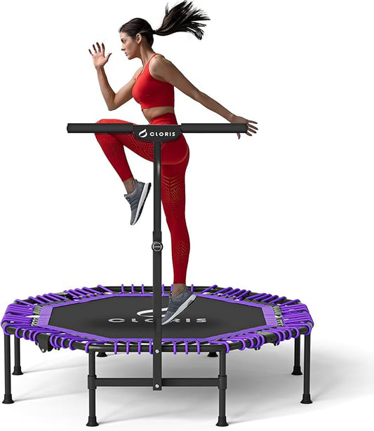 CLORIS 38in/48in Folding Trampoline - Max Load 220lbs / 450lbs Mini Trampoline Rebounder Trampoline for Adults with Adjustable Foam Handle, with safty Padded Cover Best Gift for Kids/Adult