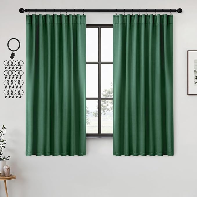 ANRODUO Back Tab Blackout Curtains for Bedroom Living Room, Rod Pocket Pinch Pleated Thermal Insulated Room Darkening Curtains 63 Inches Long 2 Panels, Hunter Green, 42 x 63 Inch
