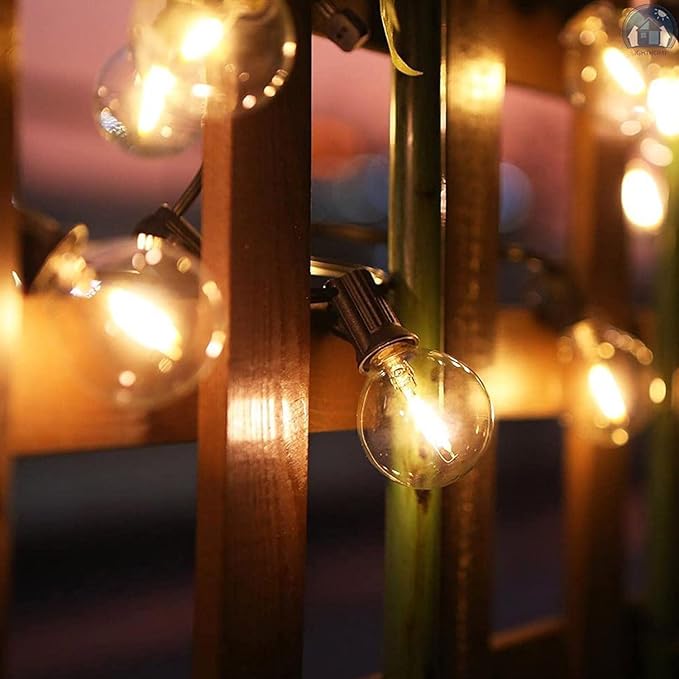 25Ft LED Outdoor String Lights Waterproof, Commercial Grade Patio String Lights with 27 G40 Warm White Bulbs, Hanging Outdoor Light for Backyard Wedding Garden Party Christmas Decorations-Black