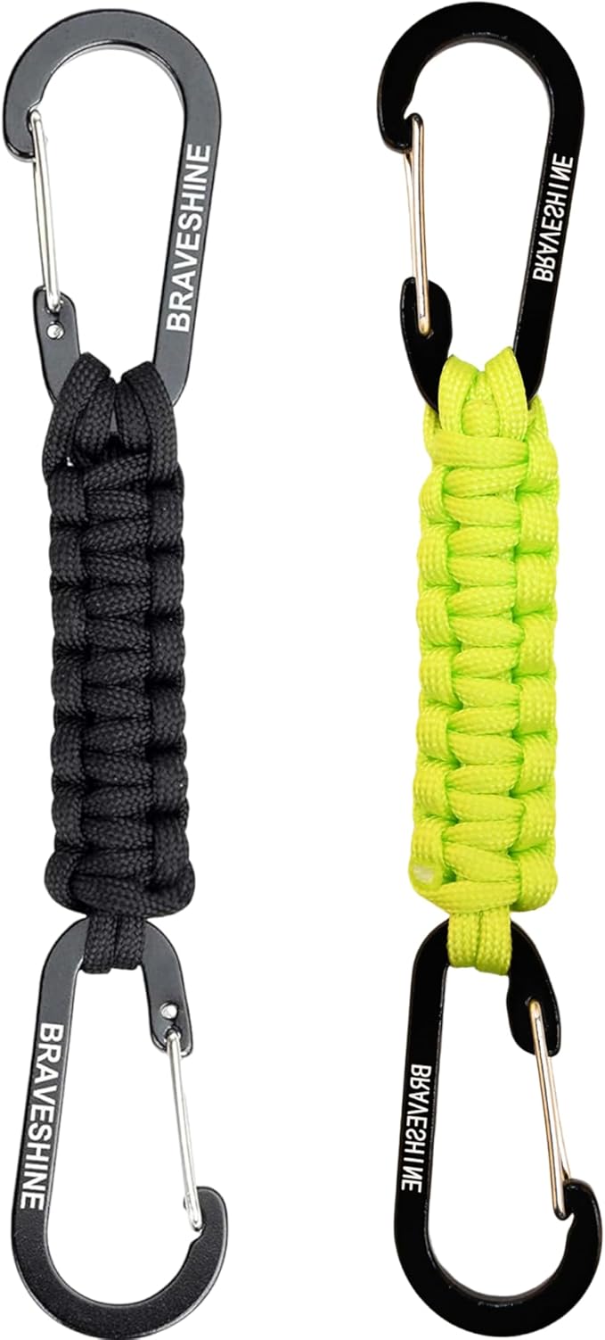 BRAVESHINE Paracord Keychain Carabiner Clip, D Ring Lanyard Hanger Stroller Hook for Water Bottle, Key, Backpacks, Men, Women