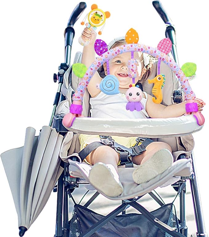 Caterbee Travel Arch Bassinet Toys for Baby Hanging on Stroller, Crib & Pram. Activity Toy bar for Baby Bouncer(Purle)