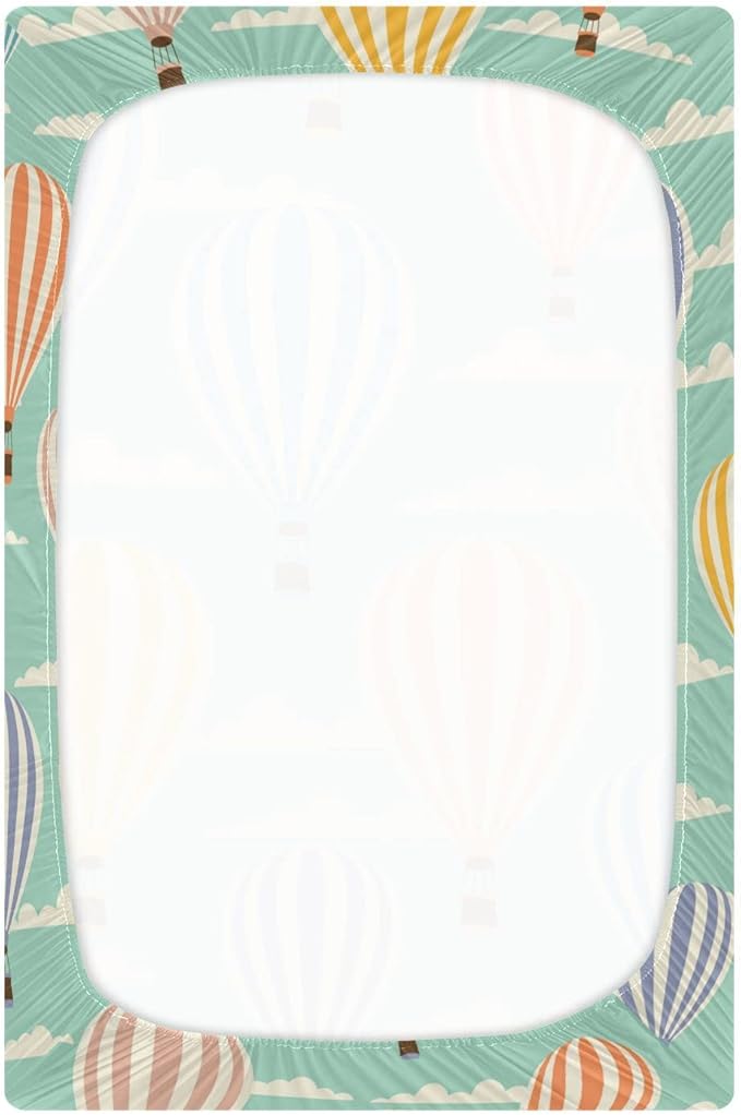 Hot Air Balloon Clouds Crib Sheets for Boys and Girls, Fitted Baby Crib Sheets Soft and Breathable Mini Crib Sheets 52 X 28 X 9 Inches