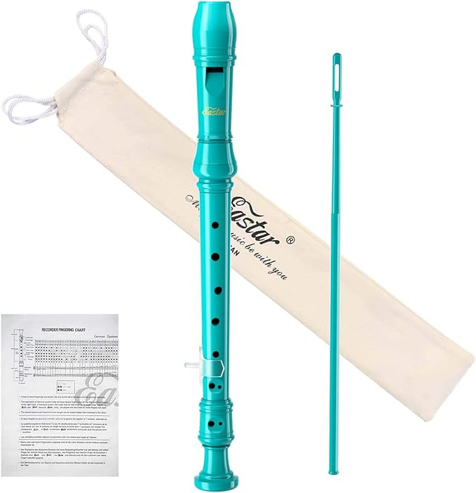 Eastar Soprano Recorder Instrument for Kids Beginner, German Fingering C Key 3 Piece with Cleaning Kit, Thumb Rest, Cotton Bag, Fingering Chart, ERS-21GSB, Sky Blue, School-Approved
