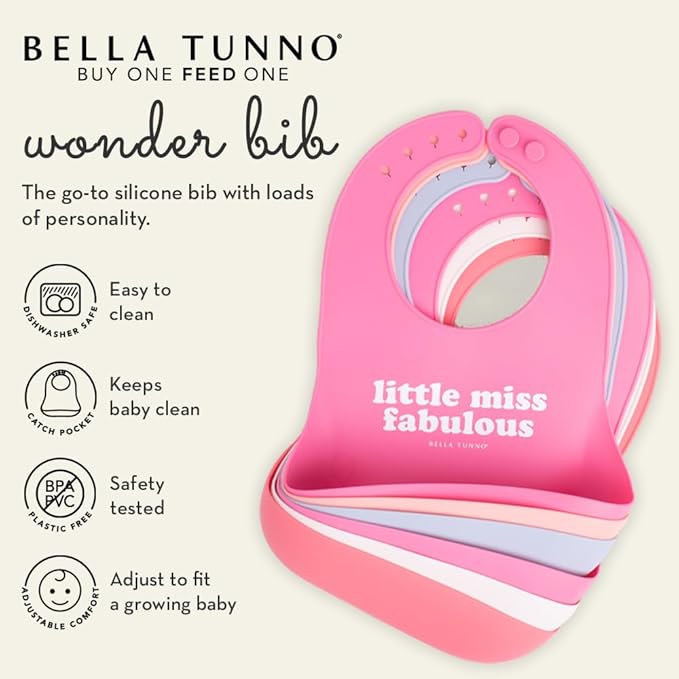 Bella Tunno Baby Bib for Eating, Waterproof Silicone Bib with Large Food Catcher, Adjustable Fit for Babies 4-12 months & Toddlers 1-3 Years, Boys & Girls, High Fives