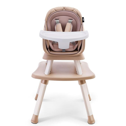 HARPPA 6 in 1 Baby High Chair, Convertible Infant Feeding Chair for Babies & Toddlers Table, Dining Booster Seat with Removable Tray, Khaki