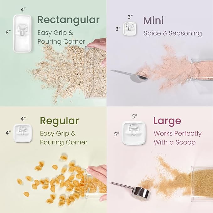 Felli Flip Tite Food Storage Container 5" LARGE Size Airtight Lid Lock Top, Stackable Kitchen Canister for Space Saving, Pantry Fridge Cupboard Organizer, Spice Seasoning Pet Treats Snack (1.1 qt)