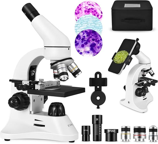 ESAKO 40-2000X Microscope for Kids Students Adults, with Mechanical Stage, Carry Bag & Slides Set Metal Body Microscope for Science Education School Laboratory