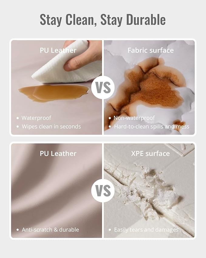 Blissful Diary Vegan Leather Baby Play Mat, 50x50 Thicken Foam Cushioned & Waterproof Playpen Mat for Infants and Toddlers, Stylish and Just Wipe-Clean Playmat for Baby Play on Floor, Taupe