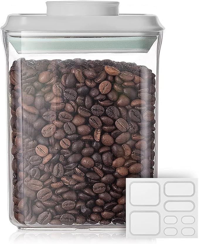 Ankou Food Airtight Containers (1500ml) 1.5 Qt Pop Up Food Formula Container With Lids, Bpa-Free One Button Open Stackable Container for Coffee Tea Brown Sugar Cereals - 8 Labels - Clear
