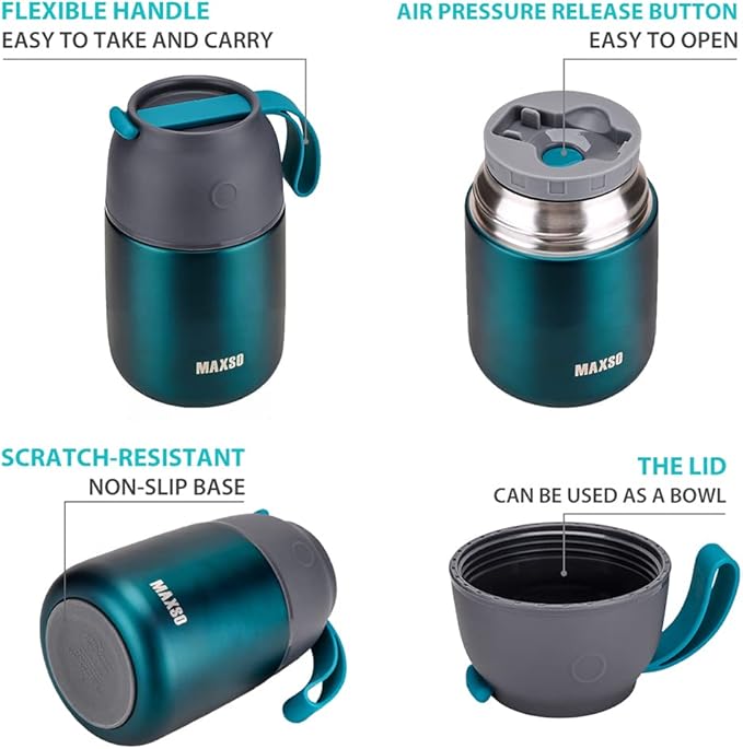 Insulated Thermo Food Jar for Hot & Cold Food for Kids Adult, 17&24 oz Soup Thermal Hot Food Containers for Lunch, Triple Layer Insulation Stainless Steel Food Jar with Spoon(2 Pack Green)