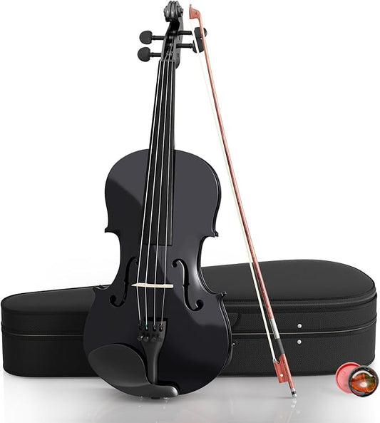 4/4 Beginner Violin Kit for Adults, Complete Full Size Violin Set with Portable Case, Bow, Rosin, Black