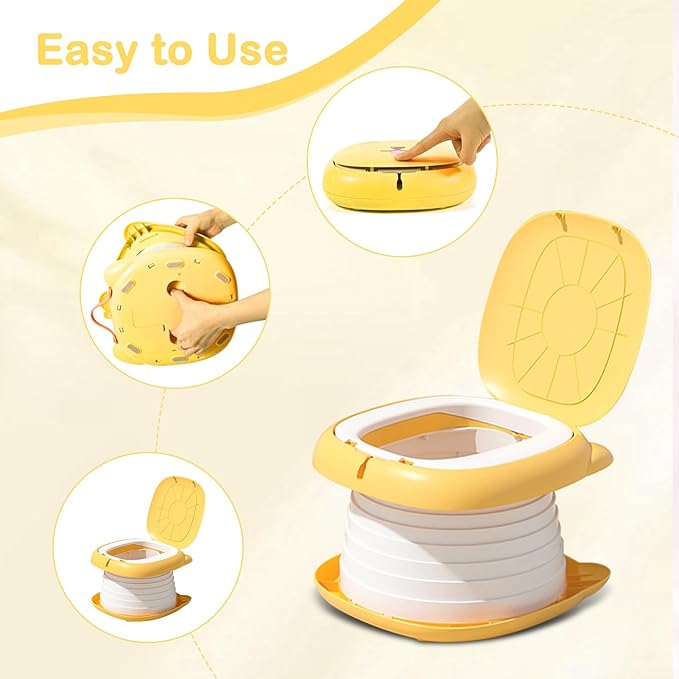 2025 Upgraded Portable Potty Training, Travel Potty for Toddler, portable toilet for kids Foldable, Apply to Seat Emergency Toilet for Camping, Outdoor,Car, Indoor (Yellow)