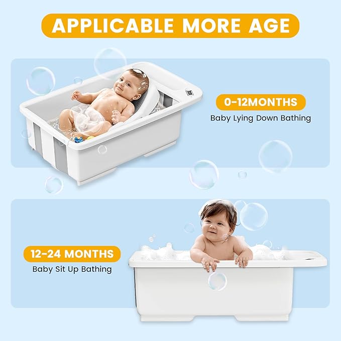 Collapsible Baby Bathtub with Smart Temperature Display & Bath Stand, Portable Travel Bathtub, Ideal for 0-36 Months Infants (Beige)